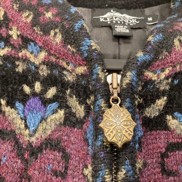 Wool-Cotton Icelandic Design Zip Cardigan Fully Lined Double Zipper - Picture 12 of 14